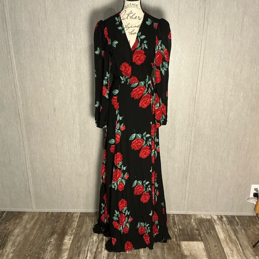 Reformation Black and Red Floral Long Sleeve Dress Size Medium - Picture 16 of 16